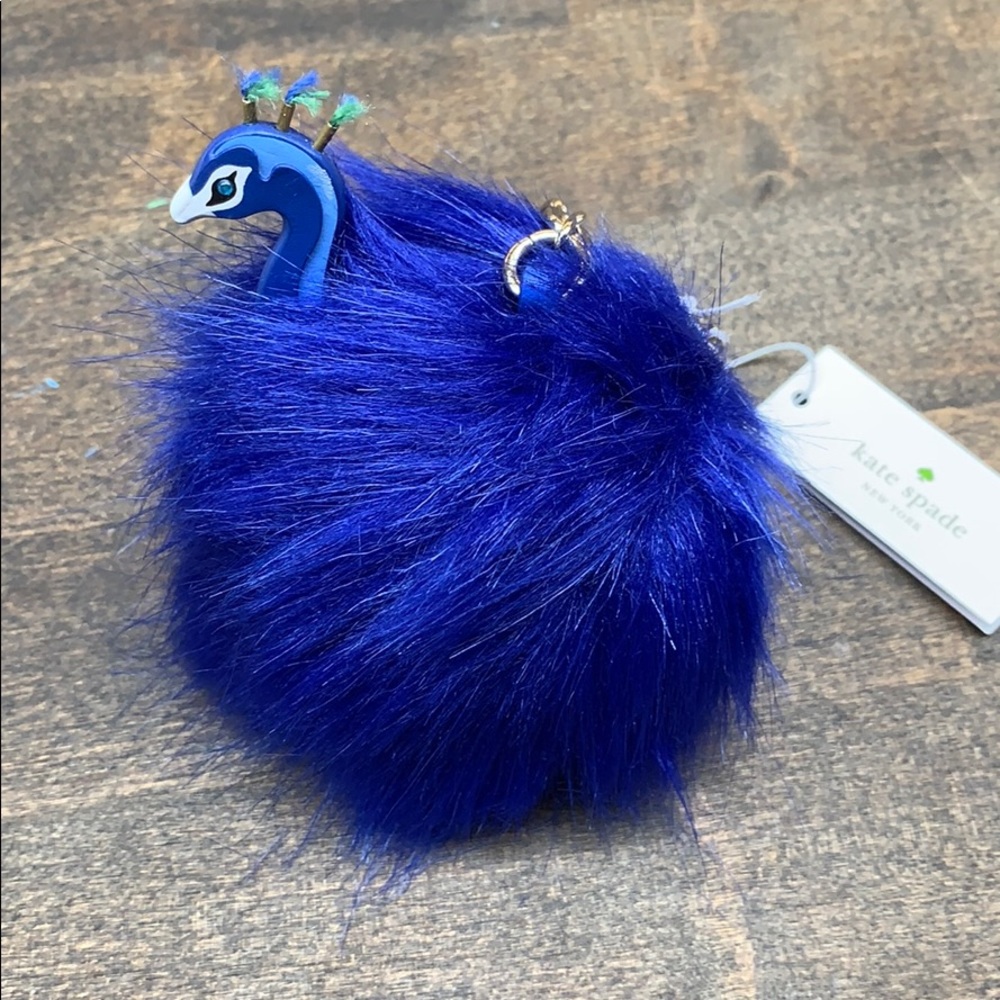 NWT Kate Spade Peacock Pouf Keychain Full Plume